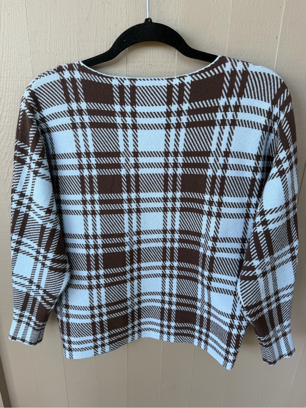 Adrienne Vittadini Plaid 3/4 Sleeve Soft Knit Sweater - Blue/Brown Sz M - Picture 4 of 5